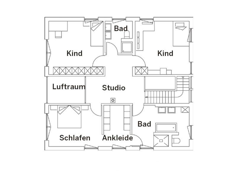 Grundriss Obergeschoss Haus München von Regnauer Hausbau