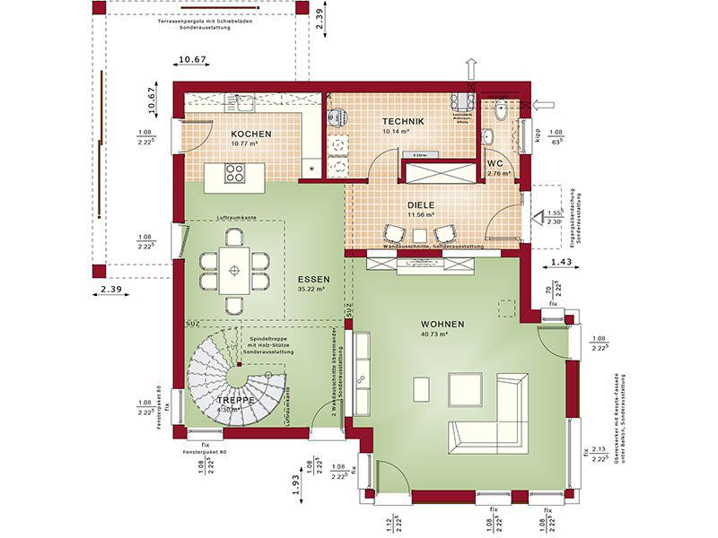 Grundriss Erdgeschoss Concept-M 193 Potsdam (Bien-Zenker)