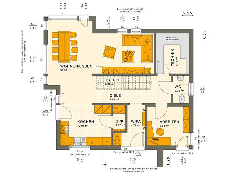 Grundriss Erdgeschoss SUNSHINE 144 V4 (Living Haus)