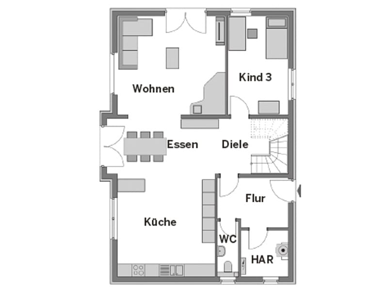 Grundriss Erdgeschoss Entwurf Familienhaus von Heinz von Heiden