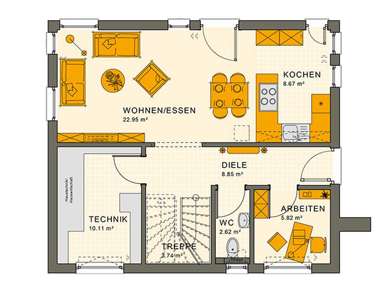 Grundriss Erdgeschoss Entwurf Sunshine 125 V 3 von Living Haus