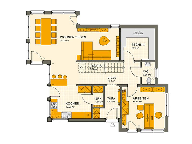 Grundriss Erdgeschoss Entwurf Sunshine 144 V 6 von Living Haus