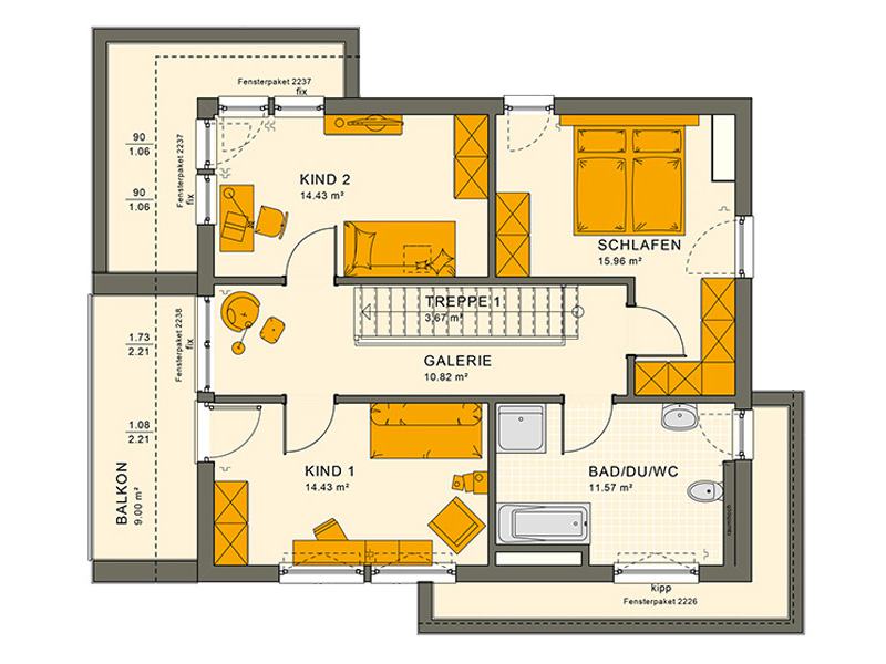 Grundriss Obergeschoss Entwurf Sunshine 144 V 4 von Living Haus
