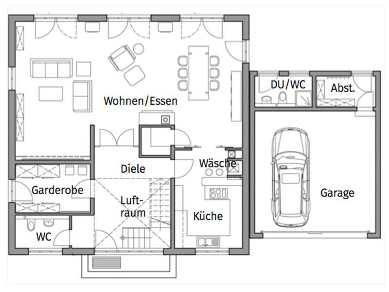 Grundriss Erdgeschoss Entwurf Walmdach 208 von Luxhaus