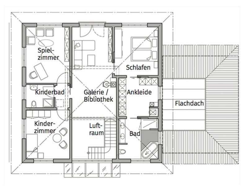 Grundriss Obergeschoss Entwurf Walmdach 208 von Luxhaus