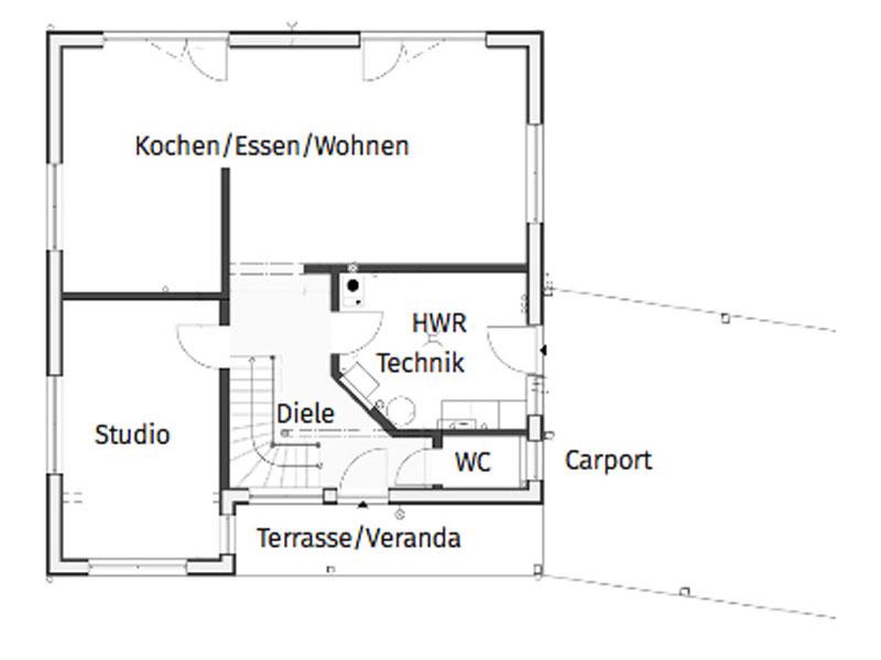 Grundriss Erdgeschoss Entwurf Blauraute von Stommel Haus