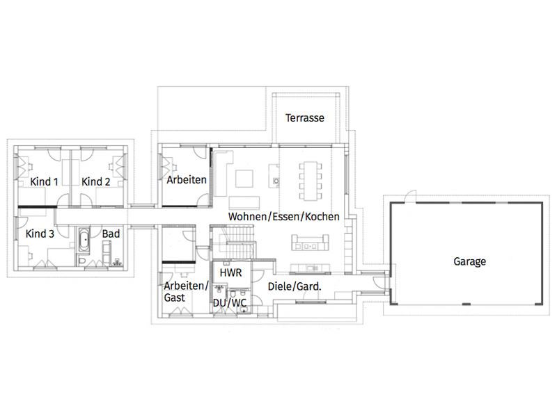 Grundriss Erdgeschoss Entwurf Flachdach 300 von Luxhaus