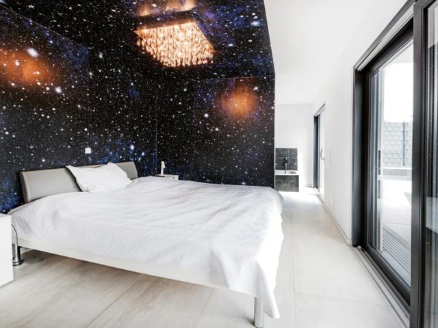 Fingerhut Haus Entwurf Klino Schlafbereich mit Blick auf die Badewanne