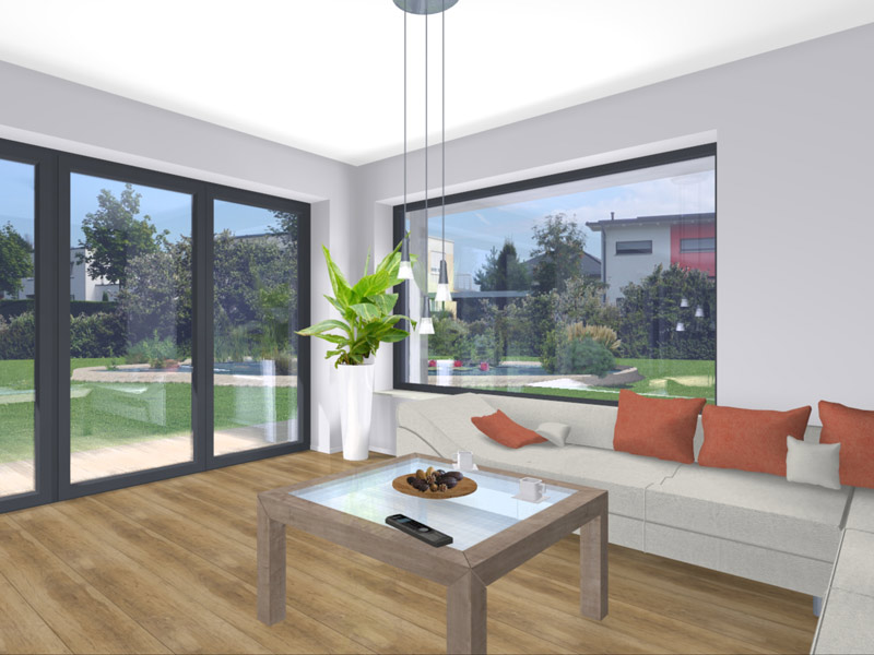 WOLF-HAUS Edition B 129 Wohnbereich mit Panoramafenster