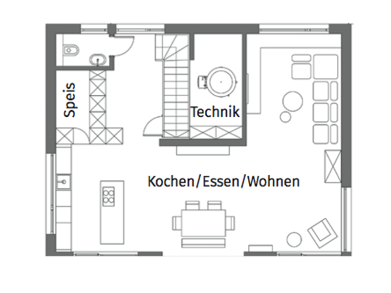 Grundriss Erdgeschoss Kundenhaus Gerlach von Baufritz
