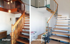 Vorher/Nachher-Vergleich einer Treppe in einem Einfamilienhaus