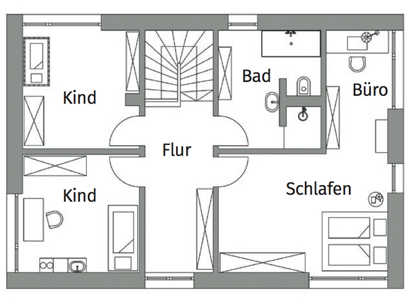 my smart green home individuell von Baufritz Grundriss Obergeschoss