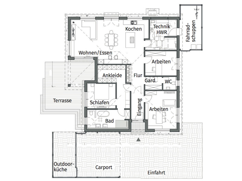 LUXHAUS Bungalow Walmdach 157 Grundriss