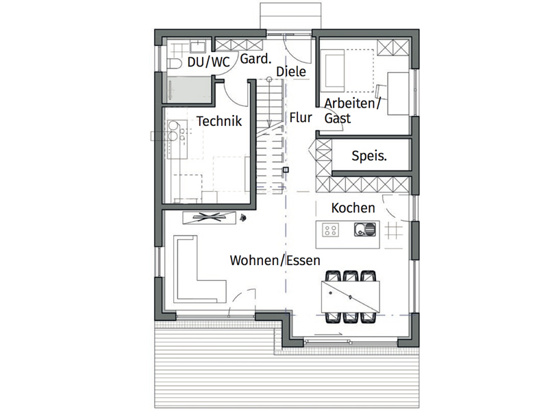 LUXHAUS Satteldach Landhaus 171 Grundriss Erdgeschoss