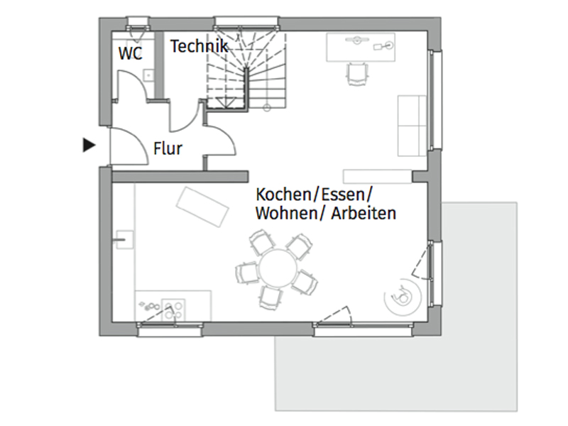 Grundriss Erdgeschoss Haus Space 4 XL der Deutschen Hausmaufaktur