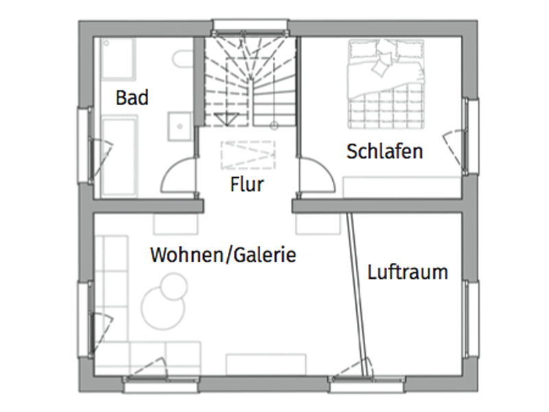 Grundriss Obergeschoss Haus Space 4 XL der Deutschen Hausmaufaktur