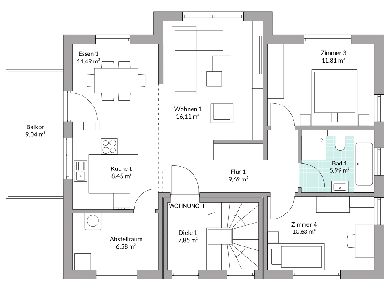 Danwood Zweifamilienhaus Plus 187 Grundriss Obergeschoss zweite Wohneinheit