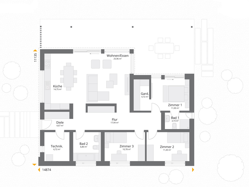 Danwood NEXT Wood 118 FT Grundriss Bungalow